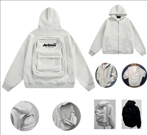 Creative Hoodie with Backpack Unisex Casual Zip Up Long Sleeve
